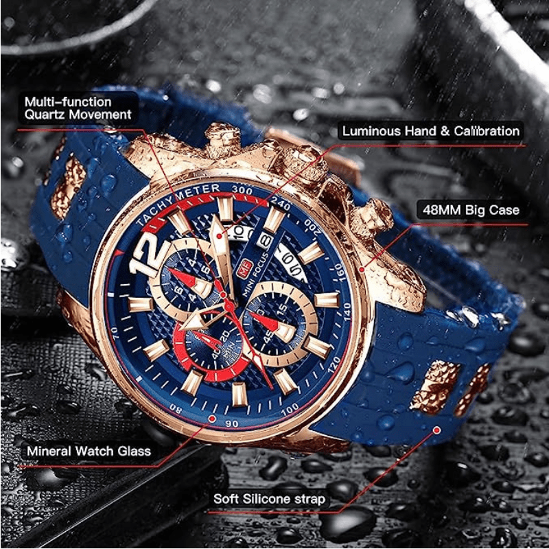 Relógio Masculino Focus elegante e moderno Pulseira em Silicone (Azul) - Versomastore